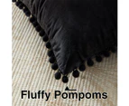 Decorative Lumbar Throw Pillow Covers 12 x 20 Inch Soft Particles Velvet Solid Cushion Covers with Pom-poms for Couch Bedroom Car , Pack of 2 20"x20"-Black