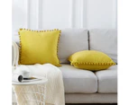 Decorative Lumbar Throw Pillow Covers 12 x 20 Inch Soft Particles Velvet Solid Cushion Covers with Pom-poms for Couch Bedroom Car , Pack of 2 20"x20"-Lemon