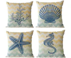 Beach Pillow Covers 4 Pack Cotton Linen Nautical Throw Pillowcases Sea Theme Coastal Cushion Cover 18 x 18 inch