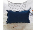 Decorative Lumbar Throw Pillow Covers 12 x 20 Inch Soft Particles Velvet Solid Cushion Covers with Pom-poms for Couch Bedroom Car , Pack of 2 12"x20"-Navy
