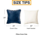 Decorative Lumbar Throw Pillow Covers 12 x 20 Inch Soft Particles Velvet Solid Cushion Covers with Pom-poms for Couch Bedroom Car , Pack of 2 20"x20"-Navy