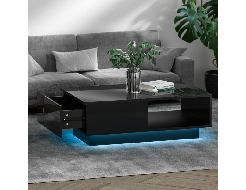 Artiss Coffee Table Led Lights Black