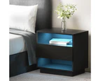 Artiss Bedside Table LED with 2 Shelves - HANA Black