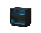 Artiss Bedside Table LED with 2 Shelves - HANA Black