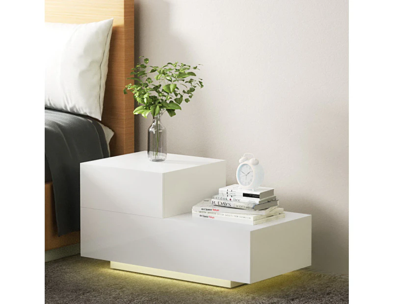 Artiss Bedside Tables LED 2 Drawers - REMI White