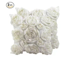 Decorative Throw Pillow Covers for Couch Cushion Case, Romantic Love Satin Rose Wedding Party Home Decor, Home Gift (Set of 2) Ivory White