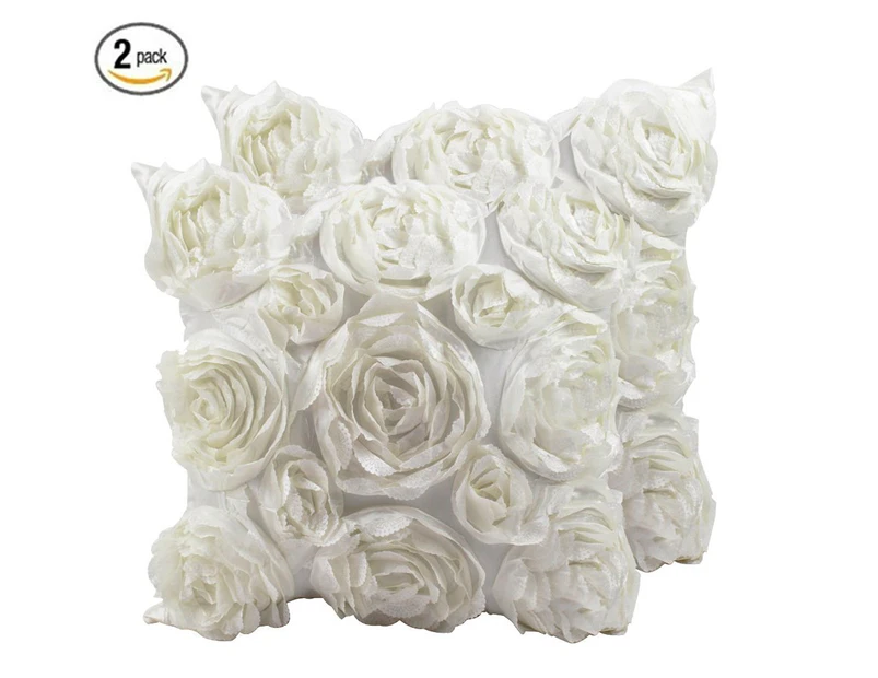 Decorative Throw Pillow Covers for Couch Cushion Case, Romantic Love Satin Rose Wedding Party Home Decor, Home Gift (Set of 2) Ivory White