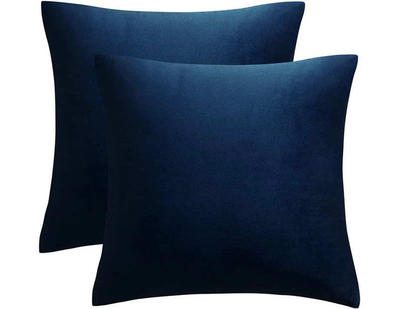 Decorative Lumbar Velvet Throw Pillow Covers ,Pack of 2 Luxury Soft Solid Cushion Cases for Sofa Couch 16"x16", Set of 2-Navy Blue