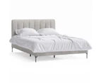 Velvet Fabric Bed Frame with Vertical Panels in King, Queen and Double Size (Taupe White)