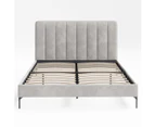 Velvet Fabric Bed Frame with Vertical Panels in King, Queen and Double Size (Taupe White)