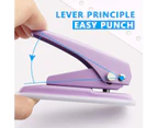Single Handheld 1/4 Inches Hole Puncher, 20 Sheet Punch Capacity Metal Hole Punch with Skid-Resistant Base for Paper, Chipboard, Art Project, Purple