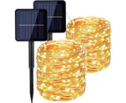 Light Post，2Pcs Solar Copper Wire Light String - Warm Light - 200 Lights 22 Meters, 8 Functions