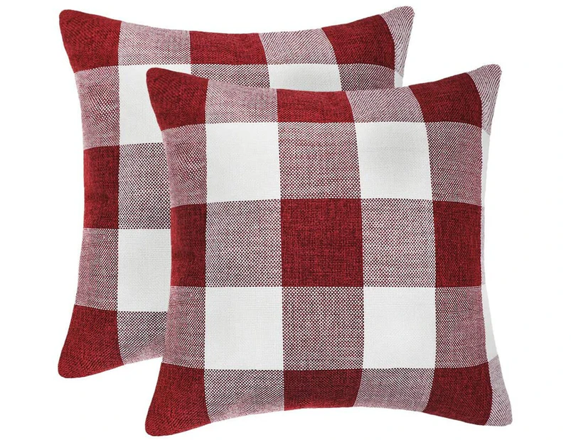 Pack of 2  Retro Checkers Plaids Polyester Linen Soft  Decorative Throw Pillow Covers Home Decor Cushion Case for Sofa Bedroom 20''x20''-White and Red