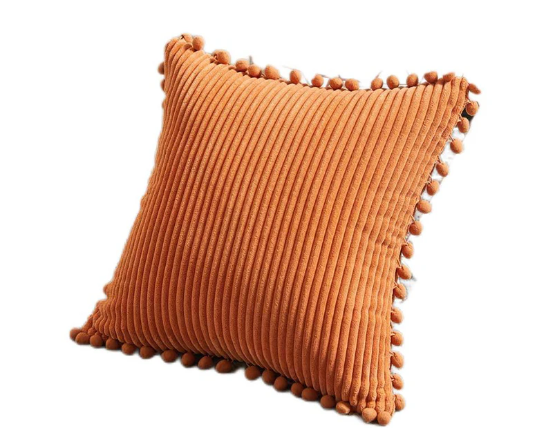 Pack of 2 Lumbar Decorative Throw Pillow Covers with Pom-poms,Soft Corduroy Solid Rectangle Cushion Cases Set for Couch Sofa Car Living Room 20"x20"-Orange