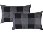 Pack of 2  Retro Checkers Plaids Polyester Linen Soft  Decorative Throw Pillow Covers Home Decor Cushion Case for Sofa Bedroom 12''x20''-Black and Grey