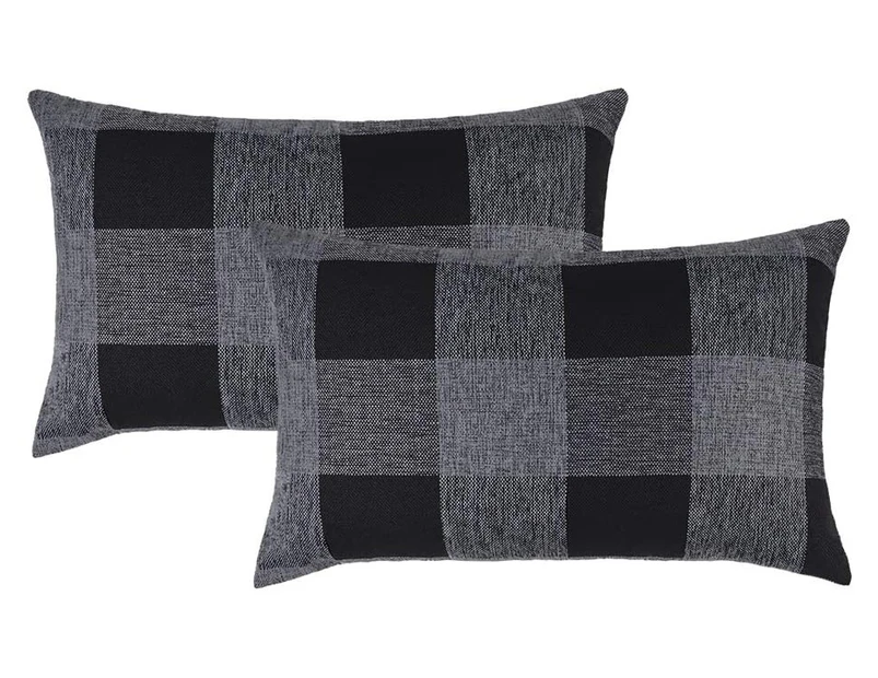 Pack of 2  Retro Checkers Plaids Polyester Linen Soft  Decorative Throw Pillow Covers Home Decor Cushion Case for Sofa Bedroom 12''x20''-Black and Grey