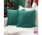 Pack of 2 Velvet Soft Solid Decorative Square Throw Pillow Covers Set Cushion Case for Sofa Bedroom Car 20x20 Inch (Pack of 2)-Dark Green