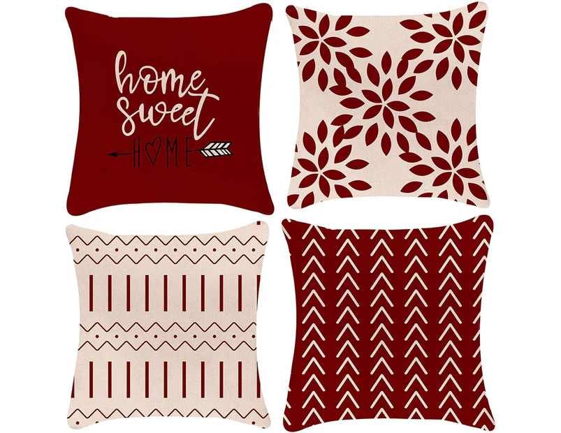 Pillow Covers 18x18 Set of 4, Modern Sofa Throw Pillow Cover, Decorative Outdoor Linen Fabric Pillow Case for Couch Bed Car 18x18",Set of 4-Red