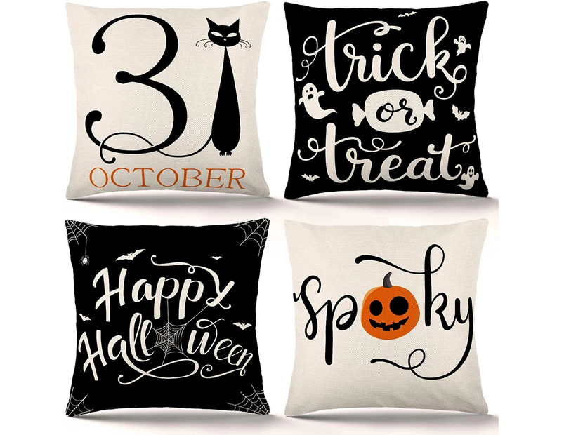 Pillow Covers 18x18 Inch Set of 4 Trick or Treat Pillow Covers Holiday Rustic Linen Pillow Case for Sofa Couch Decorations Throw Pillow Covers