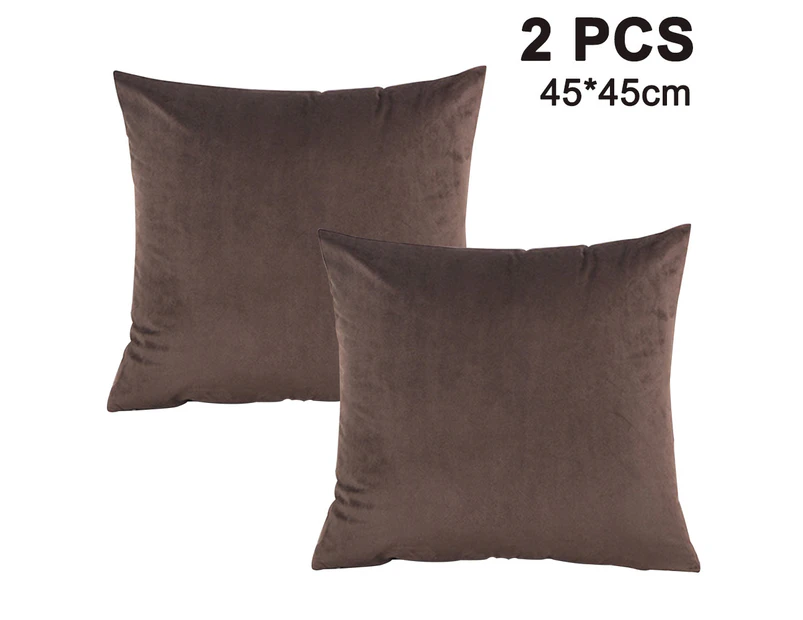 Pack of 2, Velvet Soft Decorative Square Throw Pillow Cover Cushion Covers Pillow case, Home Decor Decorations for Sofa Couch Bed Chair 45x45cm-Dark brown