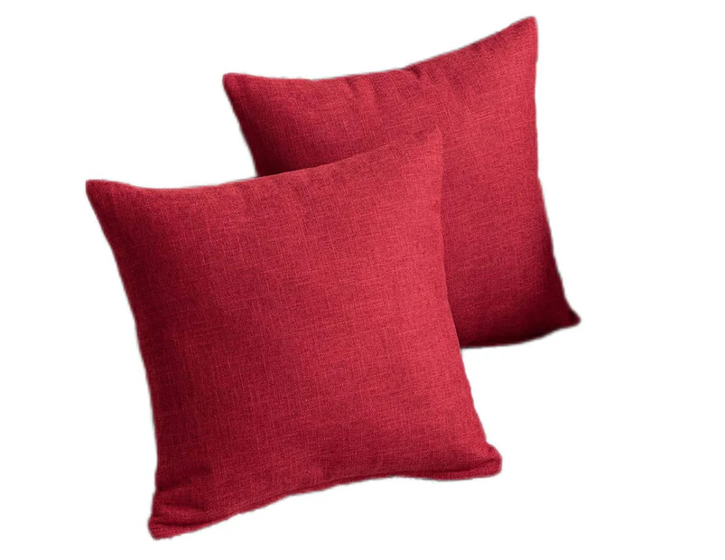 Set of 2 pure colour Lumbar Pillow Covers Rustic Linen Decorative Throw Pillow Covers  for Sofa Couch Decoration 2 Packs, 18" x 18"-wine red