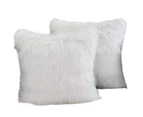 Set of 2 Decorative Pillow Covers New Luxury Series Merino Style Faux Fur Fluffy Throw Pillow Covers Square Fuzzy Cushion Case 20"x20"-White