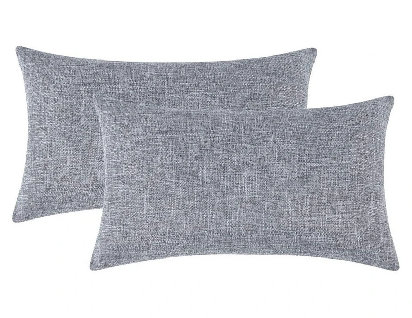 Set of 2 pure colour Lumbar Pillow Covers Rustic Linen Decorative Throw Pillow Covers  for Sofa Couch Decoration 2 Packs, 12" x 20"-Grey