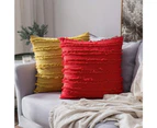 Set of 2 Decorative Boho Throw Pillow Covers Linen Striped Jacquard Pattern Cushion Covers for Sofa Couch Living Room Bedroom 20''x20''-Red