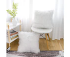 Set of 2 Decorative Pillow Covers New Luxury Series Merino Style Faux Fur Fluffy Throw Pillow Covers Square Fuzzy Cushion Case 20"x20"-White