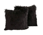 Set of 2 Decorative Pillow Covers New Luxury Series Merino Style Faux Fur Fluffy Throw Pillow Covers Square Fuzzy Cushion Case 20"x20"-Black