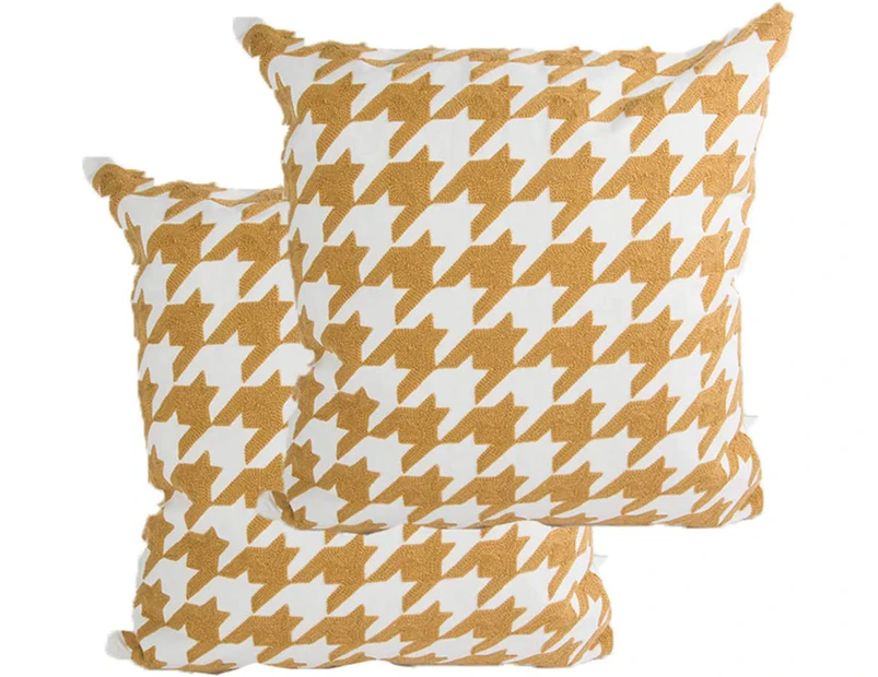 Set of 2 Decorative Boho Throw Pillow Covers Scottish Houndstooth Jacquard Pattern Cushion Covers for Sofa Couch Living Bedroom Pillowcases 18x18-Yellow