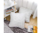 Set of 2 Decorative Pillow Covers New Luxury Series Merino Style Faux Fur Fluffy Throw Pillow Covers Square Fuzzy Cushion Case 16"x16"-White