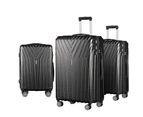 Wanderlite 3pc Luggage Trolley Set Suitcase Travel TSA Hard Case Carry On Black Lightweight