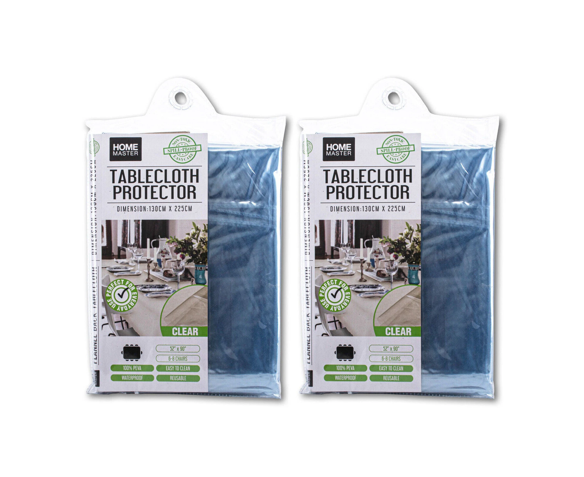 Home Master(R) 2PK Table Cloth Clear Waterproof Surface Protector 130 x 225cm