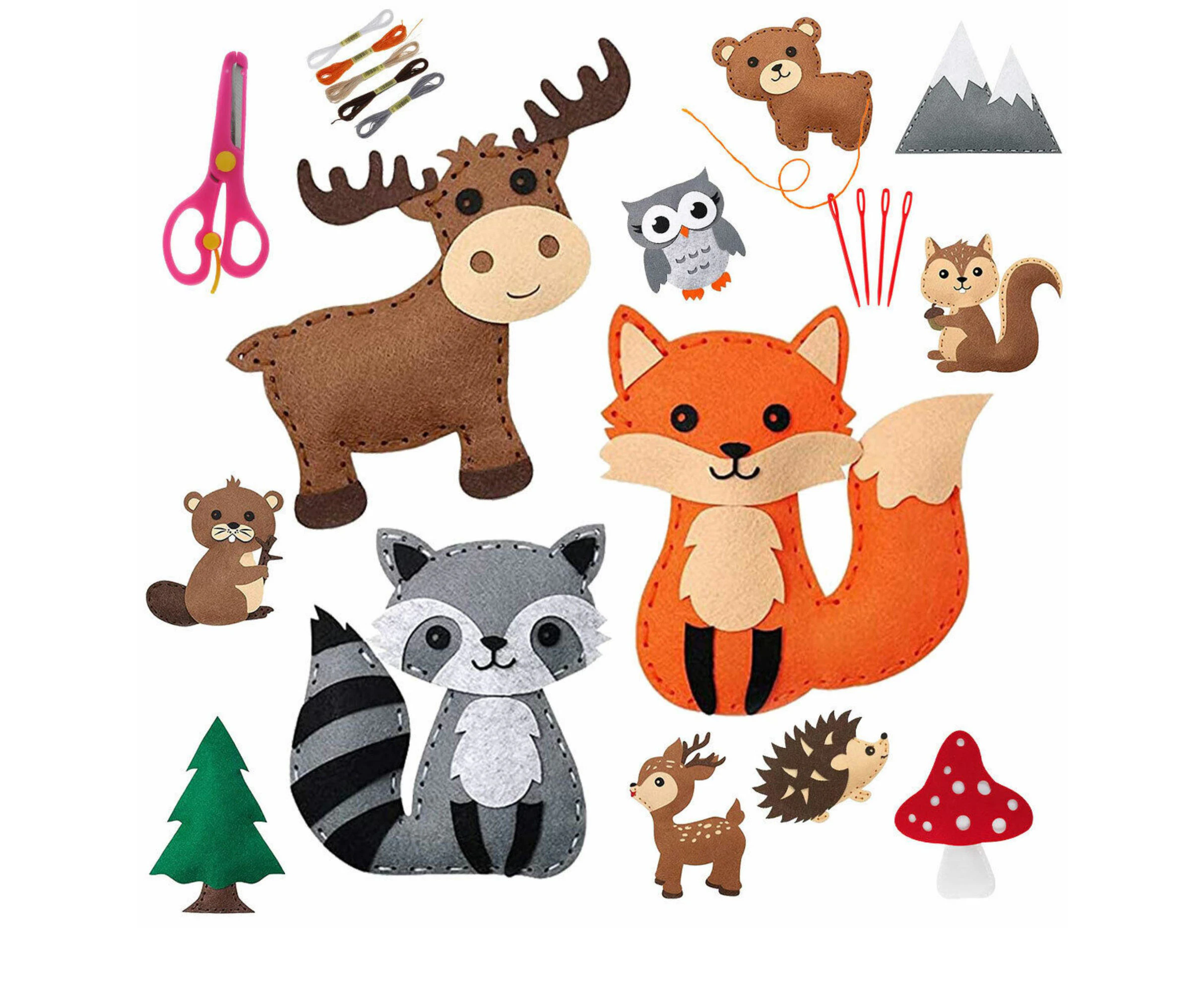 Sewing Kit for Kids  DIY Art Craft Felt Set Forest Woodland Animals Preschool Beginners Educational Sewing Set