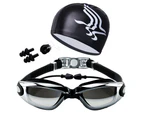 Nvuug Men Women Swimming Glasses Goggles UV Protection Anti Fog Swim Cap Nose Clip-Pink