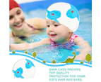 1 Pieces Swim Caps Waterproof Comfy Bathing Caps Non-Slip Cartoon Kids Swimming Hat-blue and white