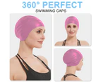 Swim Cap for Women and Men with Average or Large Heads - Great for Adults, Older Kids, Boys and Girls - Free Nose Clip-Pink