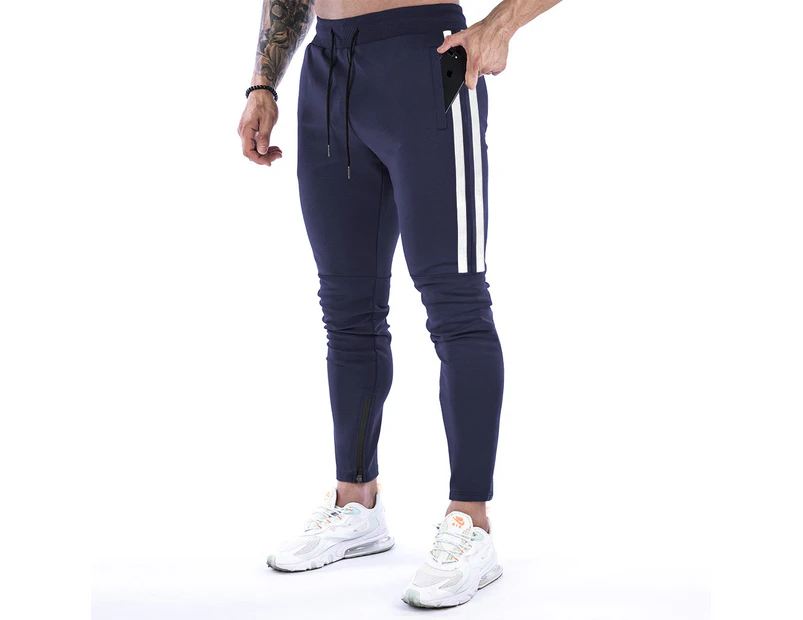 Bonivenshion Men's Zip Jogger Pants Casual Gym Workout Pants Track Pants Slim Fit Tapered Sweatpants with Pockets for Men-Navy