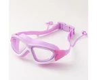 Nvuug Professional Swimming Goggles with Earplugs Safe Wide-angle Mirror Design Glasses for Kids-Purple