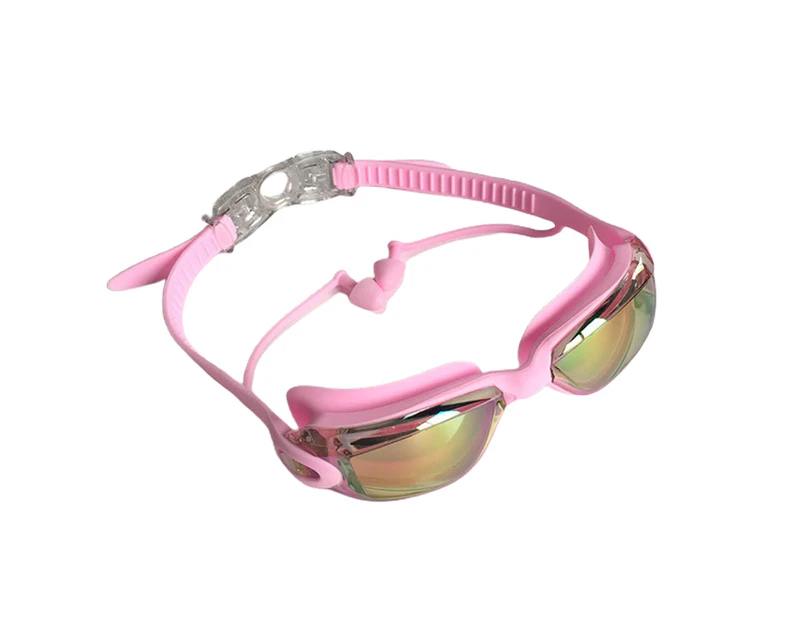 Nvuug Swimming Glasses Adjustable Ultra-light PC Polarized Glare-resistant Mirrored Wide Vision Swim Goggles for Women-Pink