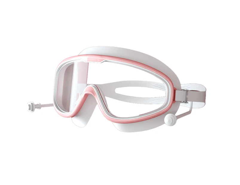 Swimming Goggles,Waterproof And Anti-Fog Hd Large Frame Swimming Glasses-Pink White Transparentswimming Goggles