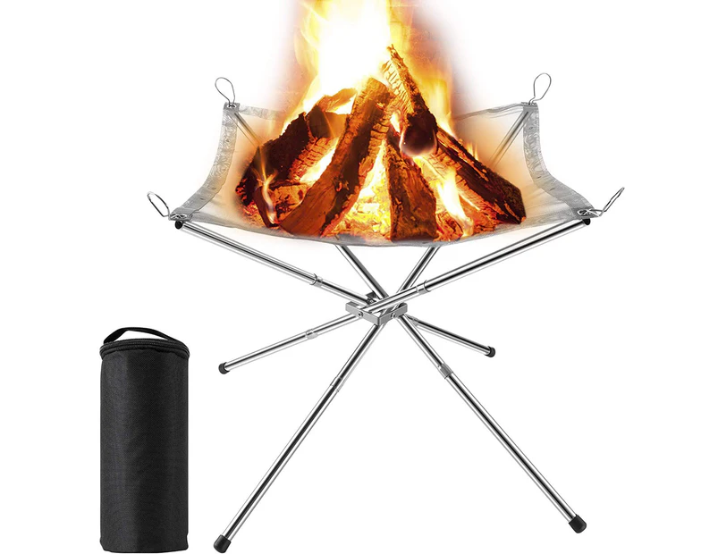 Portable Fire Bowls, Camping Foldable Stainless Steel Fire Basket, Stainless Steel Mesh Fireplace, Outdoor Firepit for Outside, Patio, Camping