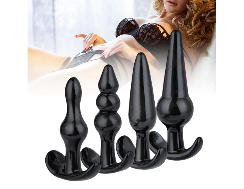 Urway 4 Pack Anal Butt Plug Ass Bum Beads Trainer Kit Sub BDSM Female Sex Toy - Black