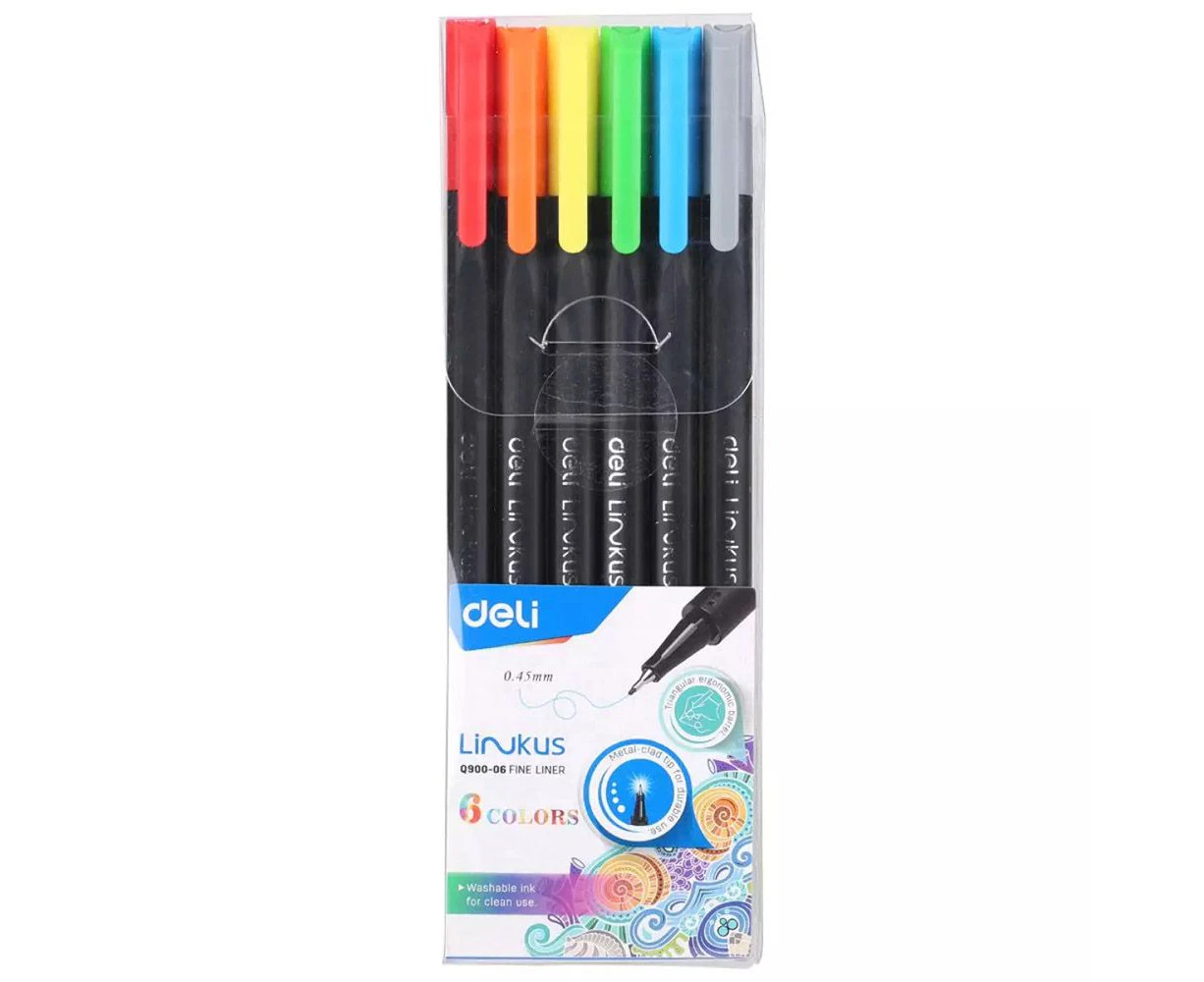 Deli 6 Colors Fine Liner Pens Kit Washable Ink Fine Tip