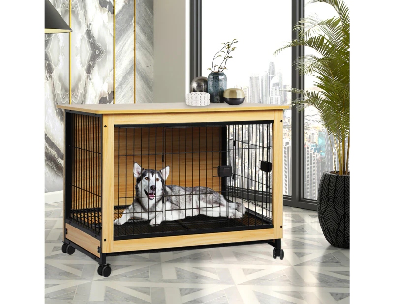 Pawz Wooden Wire Dog Kennel Side End Table Steel Puppy Crate Indoor Pet House XXL