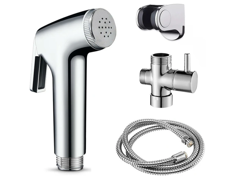 4pcs Bidet Douche Toilet Spray Shattaf Shower Head Hose Sprayer Kit Silver