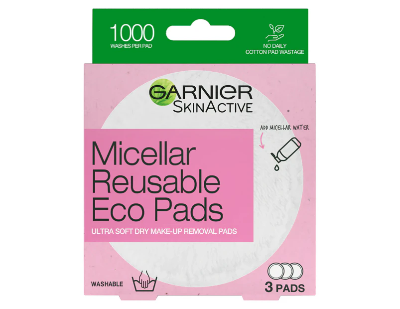 Garnier SkinActive Micellar Reusable Eco Pads 3pk - White