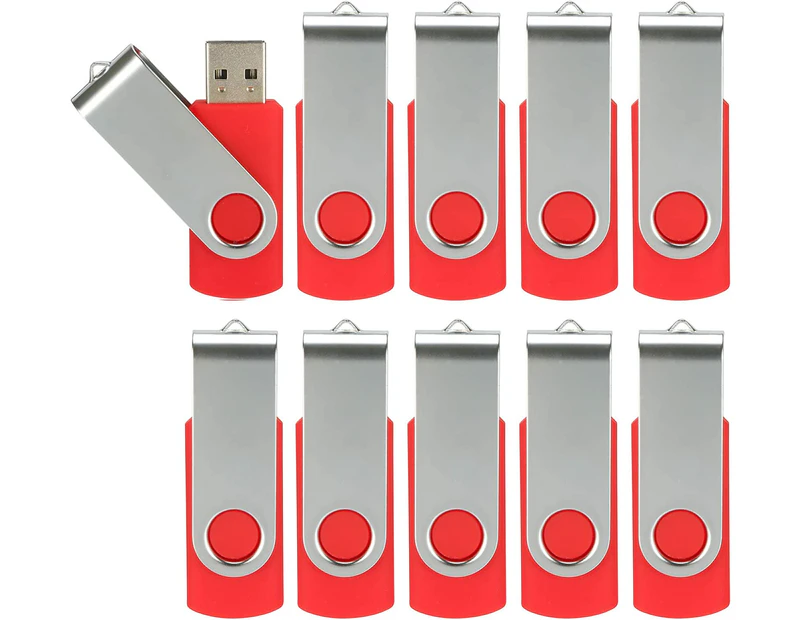 10 Pack USB Flash Drives USB 2.0 Thumb Drive Bulk Pack Swivel Memory Stick Fold Storage Jump Drive Zip Drive 32GB-10 Pack Red