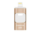 Flash Drive, 3 in 1 USB 3.0 Memory Stick, Photo Stick External Storage Thumb Drive for iPhone iPad Android Computer 64GB-Gold